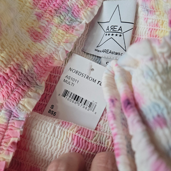 Pink White Tie Dye Smocked Off the Shoulder Area Stars Kaia Dress Size Small - Picture 5 of 13